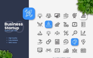 30 Business Startup Outline Icon Set