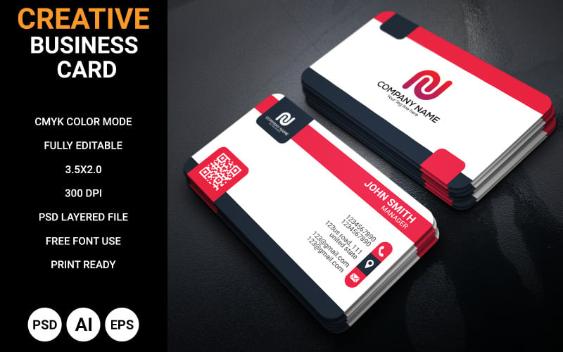 Creative business card design template - Red color Corporate Identity