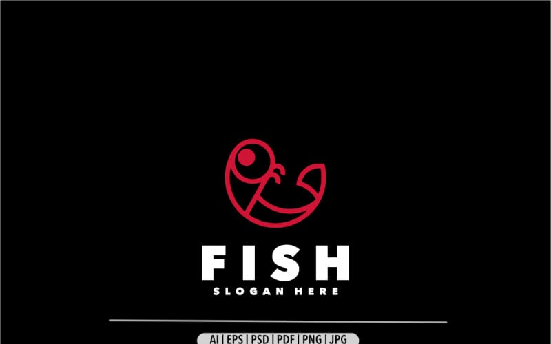 Fish red line simple design logo Logo Template
