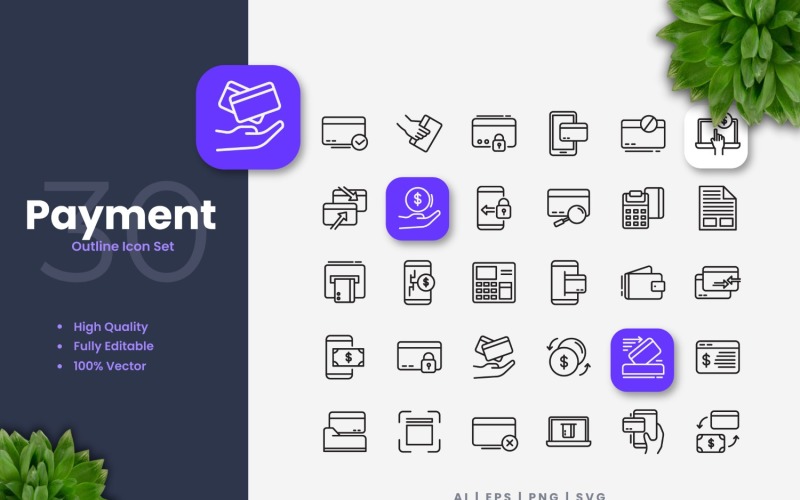 30 Payment Outline Icon Set