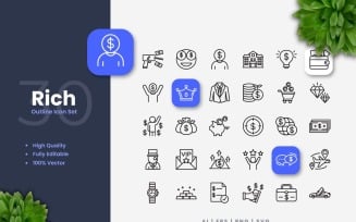 30 Set of Rich Outline Icon Collection