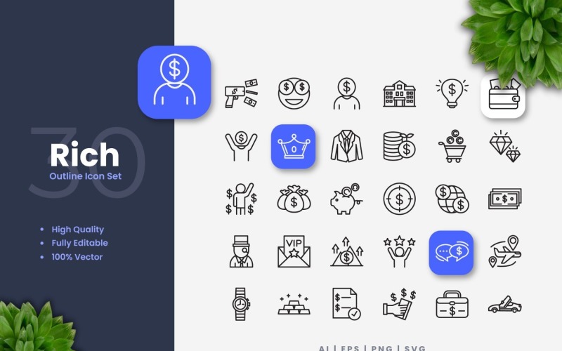 30 Set of Rich Outline Icon Collection Icon Set