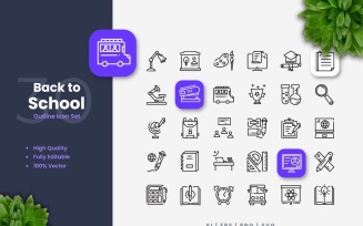 30 Back to School Outline Icon Set