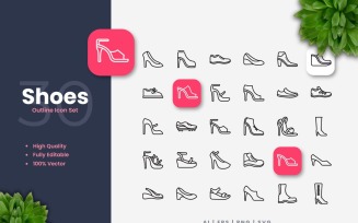 30 Shoes Outline Icon Set