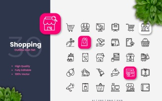 30 Shopping Outline Icon Set