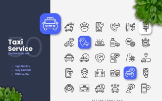 30 Taxi Service Outline Icon Set