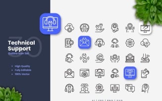 30 Technical Support Outline Icon Set