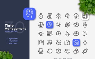 30 Time Management Outline Icon Set