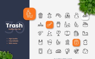 30 Trash Outline Icon Set