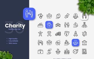 30 Charity Outline Icon Set