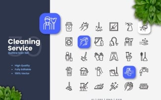 30 Cleaning Service Outline Icon Set