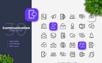 30 Communication Outline Icon Set