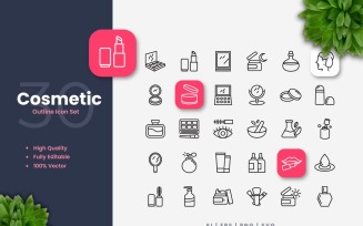 30 Cosmetic Outline Icon Set