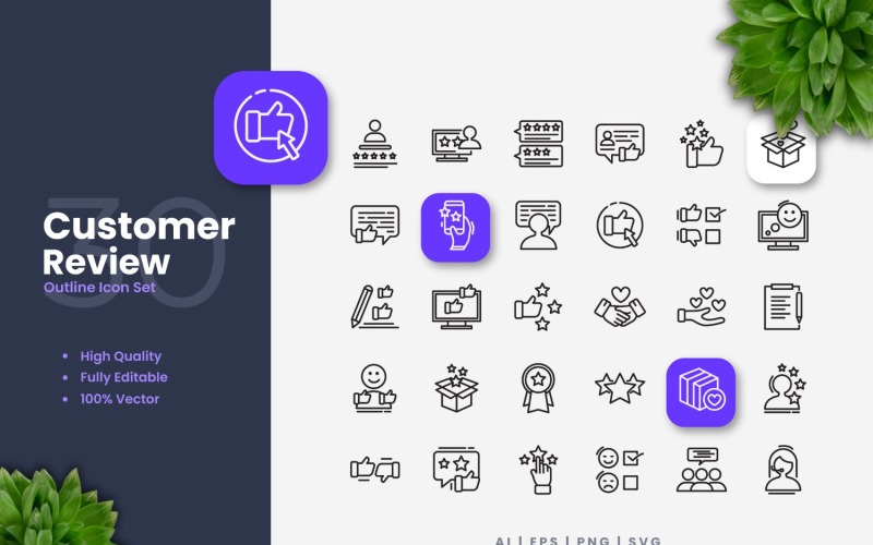 30 Customer Review Outline Icon Set