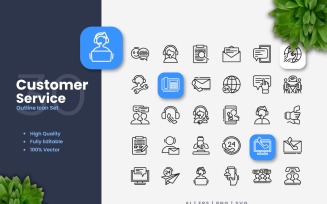 30 Customer Service Outline Icon Set