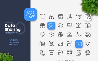 30 Data Sharing Outline Icon Set