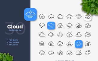 30 Set of Cloud Outline Icon Collection