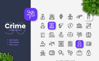 30 Set of Crime Outline Icon Collection