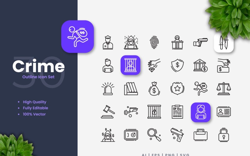30 Set of Crime Outline Icon Collection Icon Set