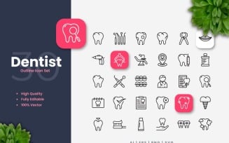 30 Set of Dentist Outline Icon Collection
