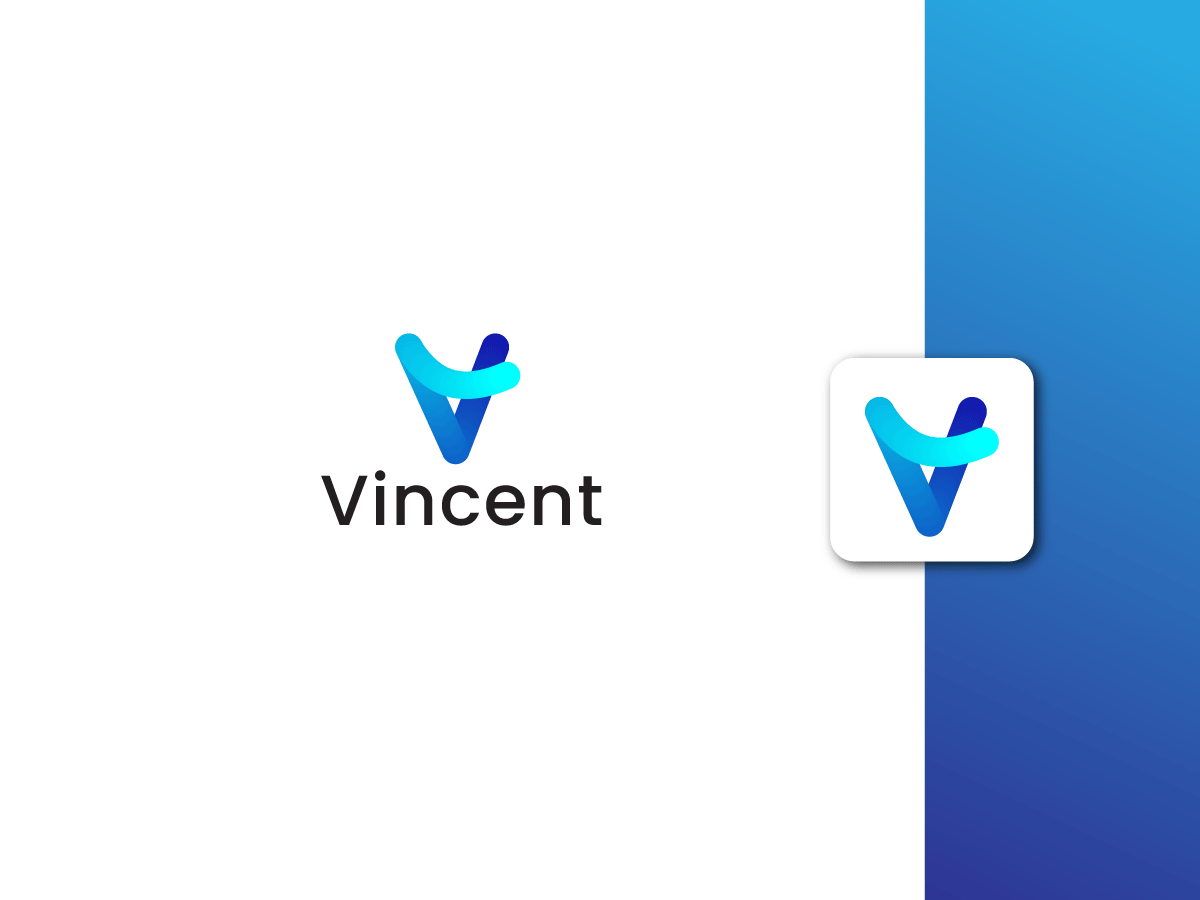 Blendy Glossy Letter V Logo Design With Mobile App Icon Design