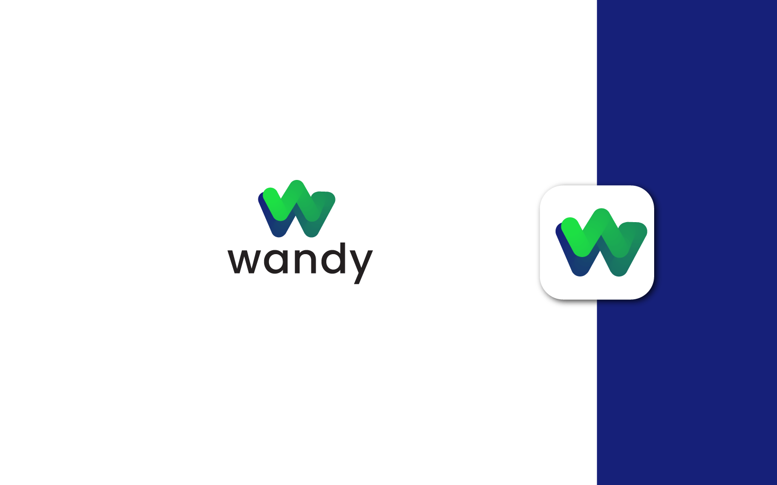 Blendy Glossy Letter W Logo-ontwerp met pictogramontwerp voor mobiele apps