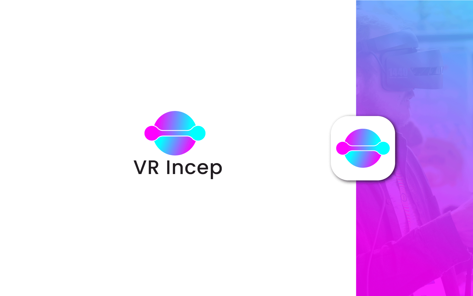 Diseño de logotipo de realidad virtual con diseño de icono de aplicación móvil