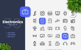 30 Electronics Outline Icon Set