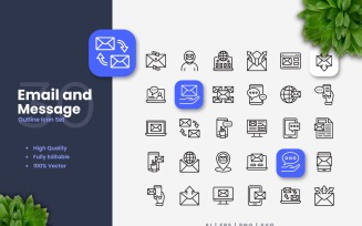 30 Email and Message Outline Icon Set