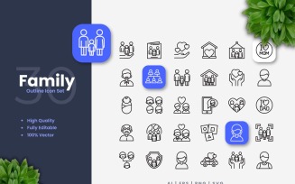 30 Family Outline Icon Set