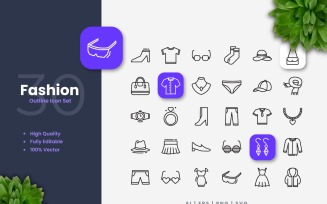 30 Fashion Outline Icon Set