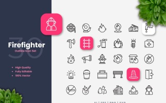 30 Firefighter Outline Icon Set