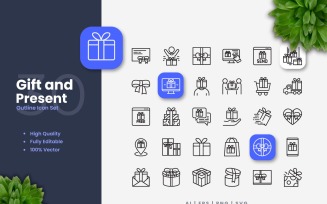 30 Gift and Present Outline Icon Set