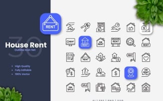 30 House Rent Outline Icon Set