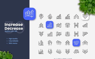 30 Increase and Decrease Outline Icon Set