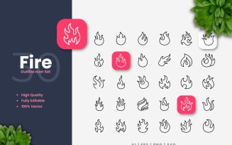 30 Set of Fire Outline Icon Collection