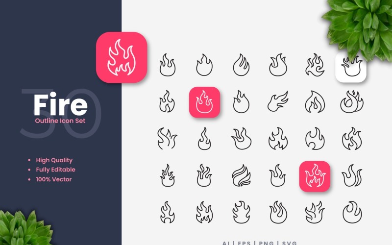 30 Set of Fire Outline Icon Collection Icon Set