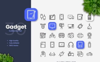 30 Set of Gadget Outline Icon Collection