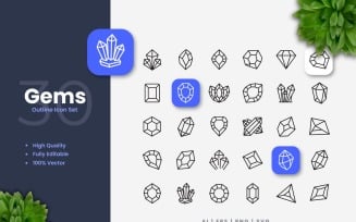30 Set of Gems Outline Icon Collection