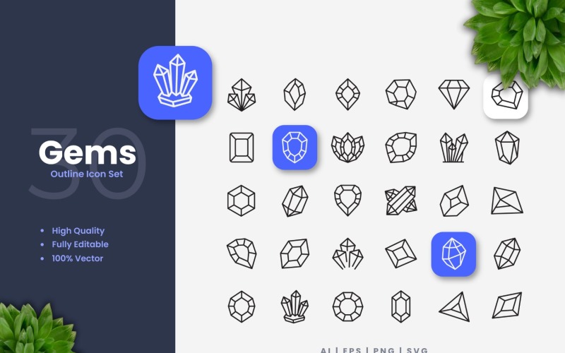 30 Set of Gems Outline Icon Collection Icon Set