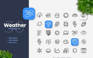 30 Weather Outline Icon Set