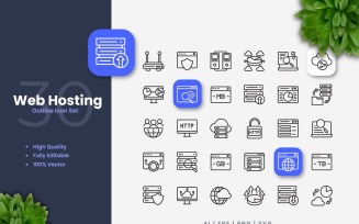 30 Web Hosting Outline Icon Set