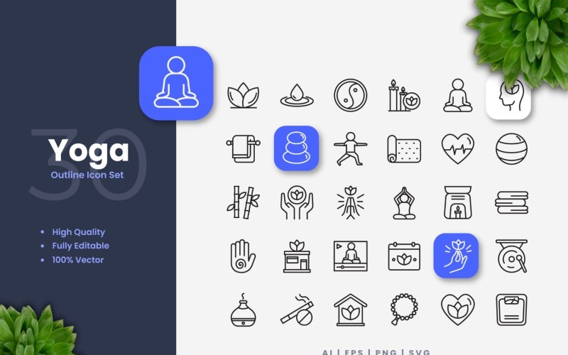 30 Set of Yoga Outline Icon Collection Icon Set