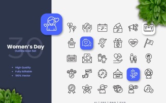 30 Women's Day Outline Icon Set