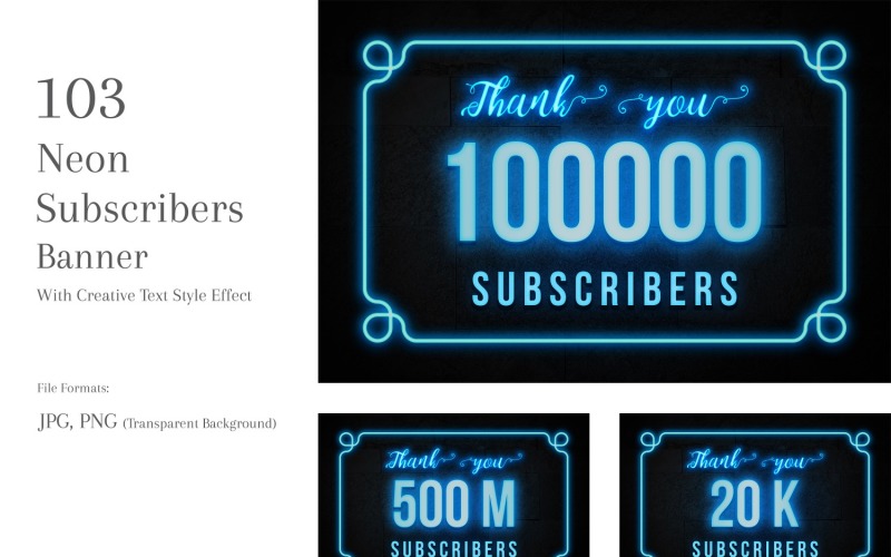 Neon Subscribers Banners Design Set 100 Social Media