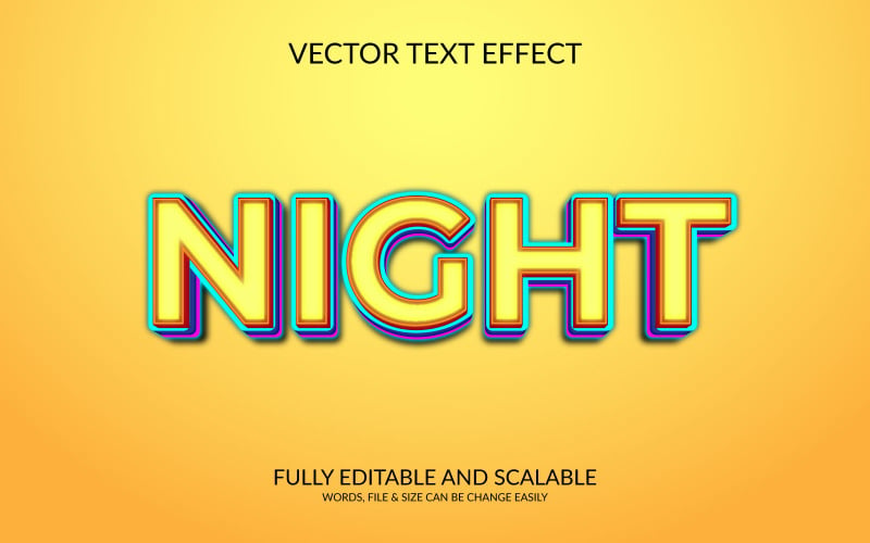 Night 3D Editable Vector Eps Text Effect Template Illustration