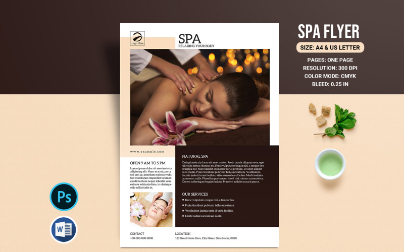 Spa and Beauty Salon Flyer Template. Photoshop and Ms Word Corporate Identity