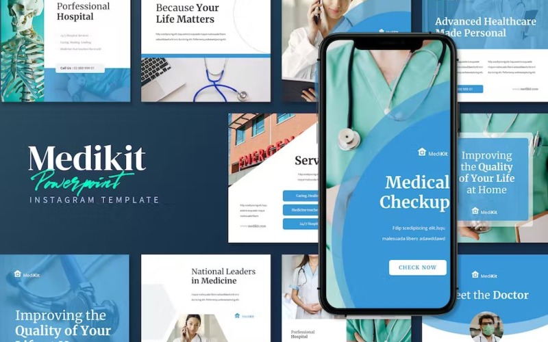 Medikit - Medical Instagram Post Template PPT PowerPoint Template