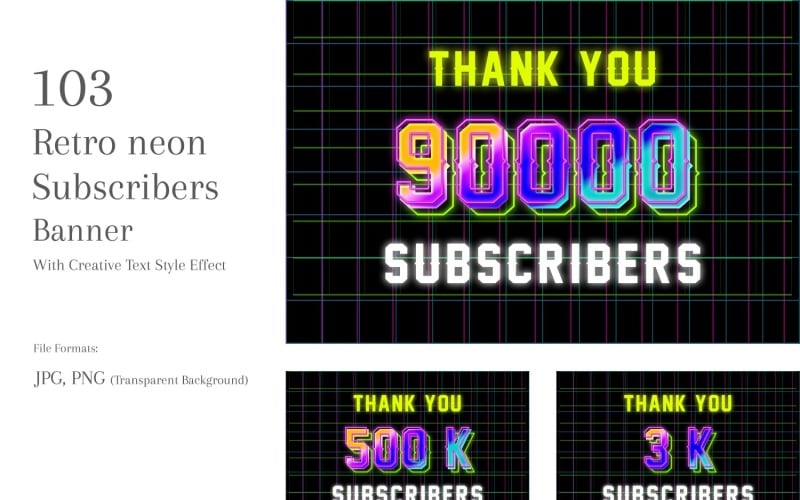 Retro neon Subscribers Banners Design Set 123 Social Media