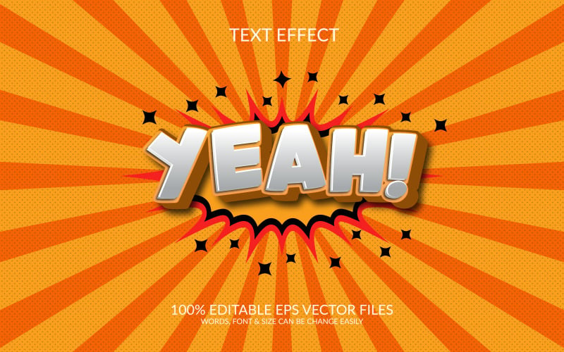 Yeah 3D Editable Vector Eps Text Effect Template Illustration